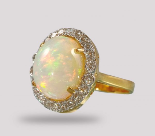 9.65 Carat Opal and Diamond Ring