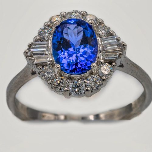 Art Deco Style Tanzanite and Diamond Ring