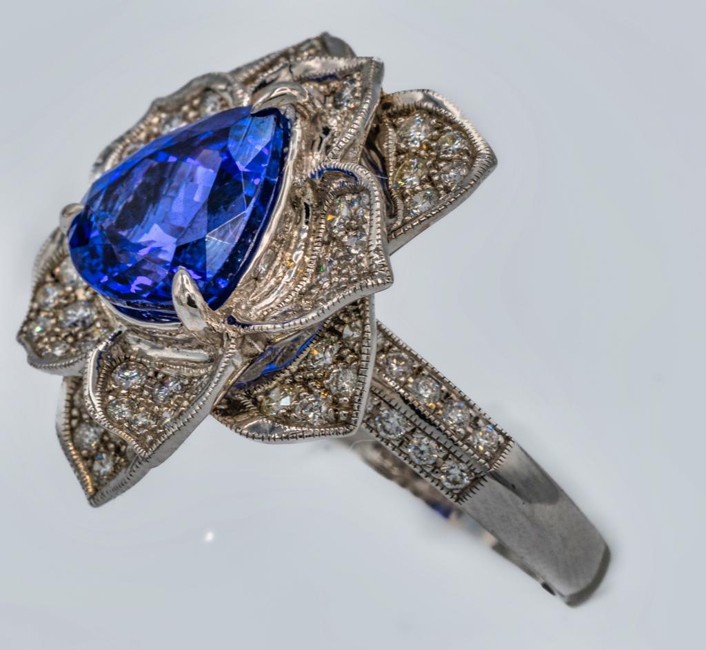 Cartier Style Tanzanite and Diamond Ring - Chequers Jewels