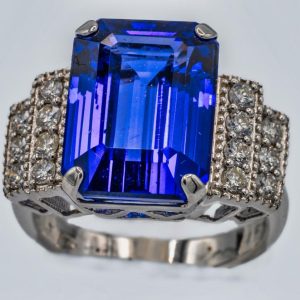 Emerald Cut Tanzanite and Diamond Ring