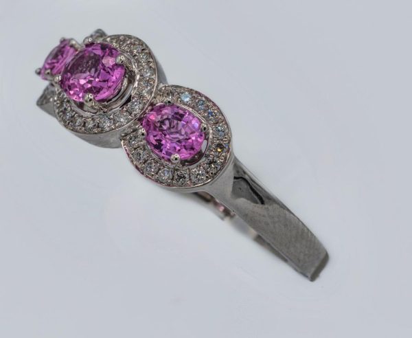 Pink Sapphire and Diamond In Line Ring