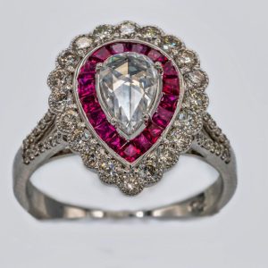 Teardrop Rosecut Diamond and Ruby Ring