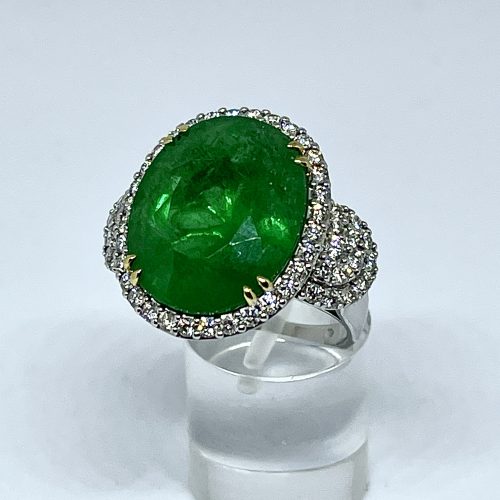 Large Oval Cut Emerald and Diamond Ring