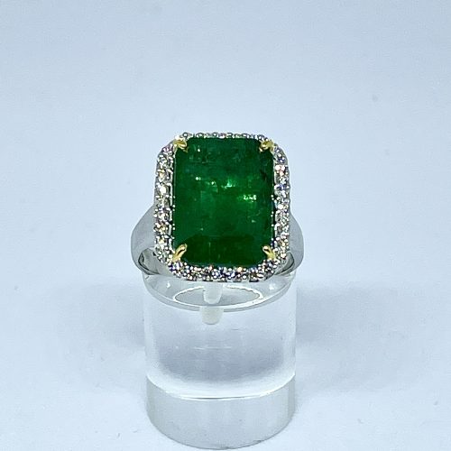 Octagon Cut Emerald and Diamond Ring