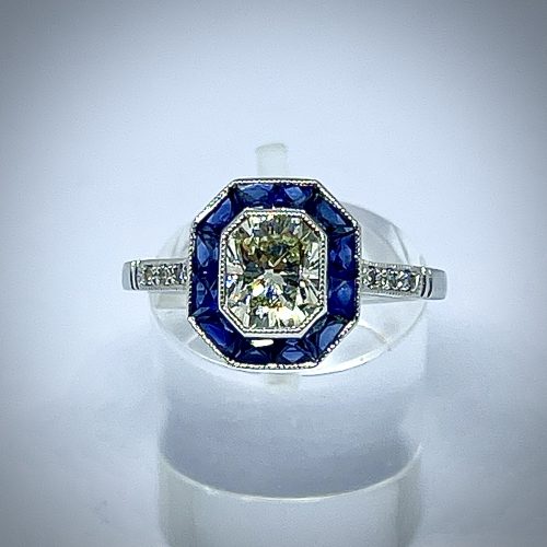 Radiant Cut Diamond and Sapphire Ring