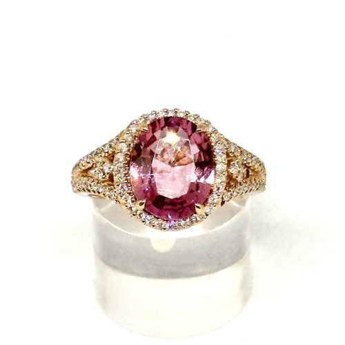 Oval Cut Pink Tourmaline and Diamond Ring
