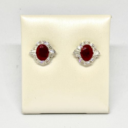 Pair Art Deco Style Ruby and Diamond Earrings