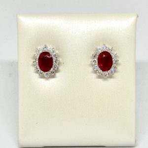 Pair of Oval Ruby and Diamond Earrings
