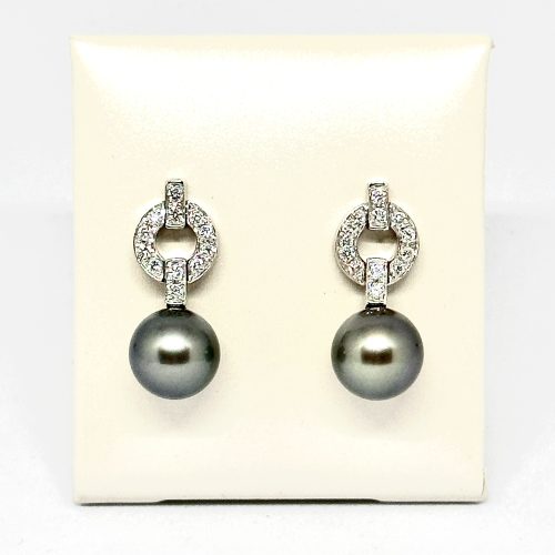 Pair of Cartier Pearl and Diamond Earrings