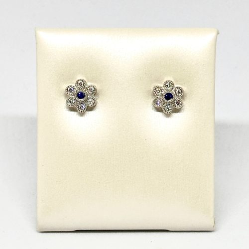Pair of Diamond and Sapphire Earrings