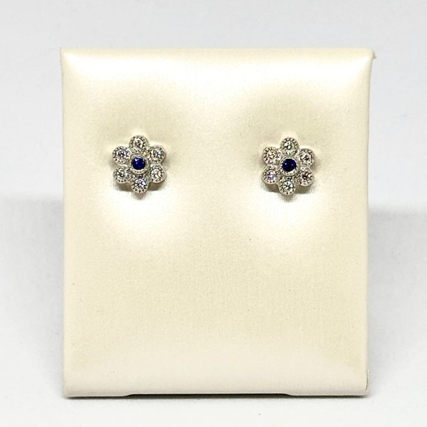 Pair of Diamond and Sapphire Earrings