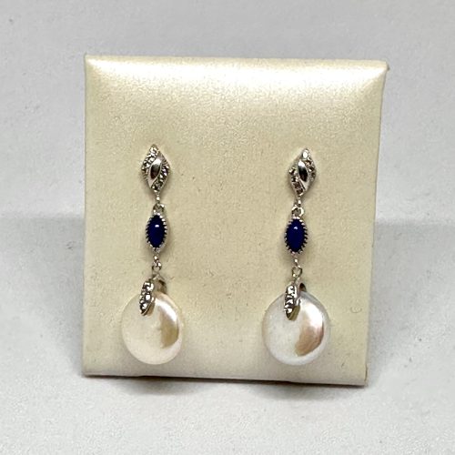 Freshwater Pearl & Lapis Earrings
