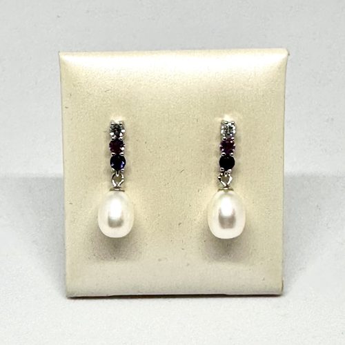 Silver Amethyst Topaz Tanzanite Pearl Earrings