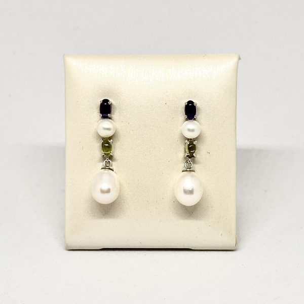 Silver Peridot Amethyst Pearl Earrings